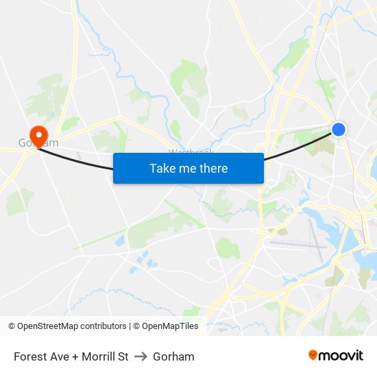 Forest Ave + Morrill St to Gorham map