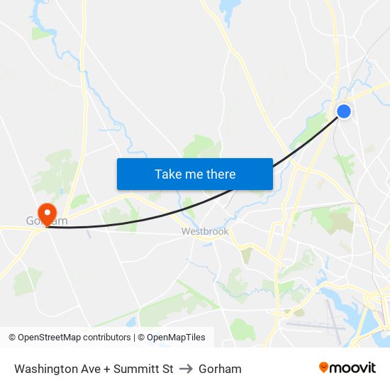 Washington Ave + Summitt St to Gorham map