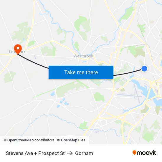 Stevens Ave + Prospect St to Gorham map