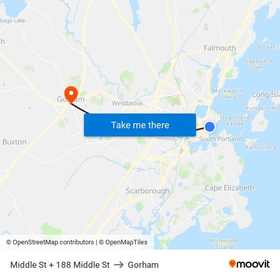 Middle St + 188 Middle St to Gorham map