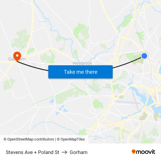 Stevens Ave + Poland St to Gorham map