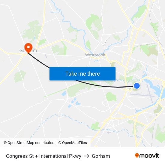 Congress St + International Pkwy to Gorham map