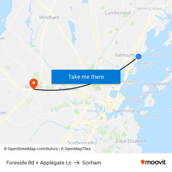 Foreside Rd + Applegate Ln to Gorham map