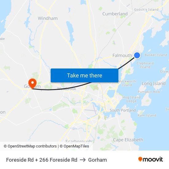 Foreside Rd + 266 Foreside Rd to Gorham map