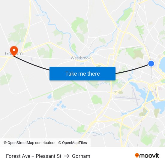 Forest Ave + Pleasant St to Gorham map
