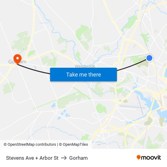 Stevens Ave + Arbor St to Gorham map