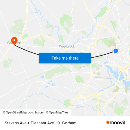 Stevens Ave + Pleasant Ave to Gorham map