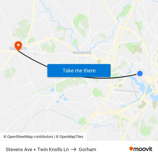 Stevens Ave + Twin Knolls Ln to Gorham map