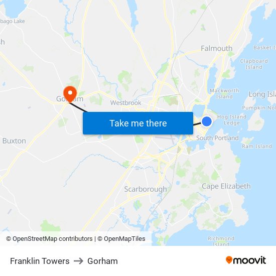 Franklin Towers to Gorham map