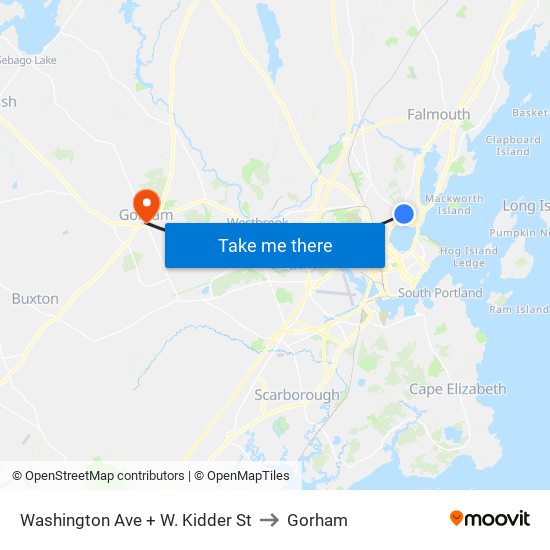 Washington Ave + W. Kidder St to Gorham map