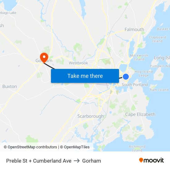 Preble St + Cumberland Ave to Gorham map