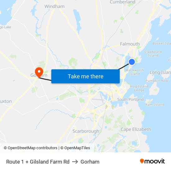 Route 1 + Gilsland Farm Rd to Gorham map