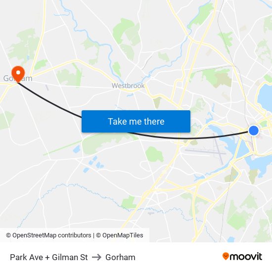 Park Ave + Gilman St to Gorham map