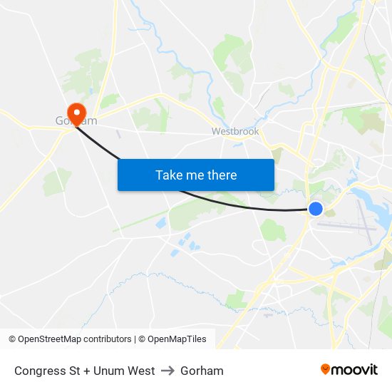 Congress St + Unum West to Gorham map