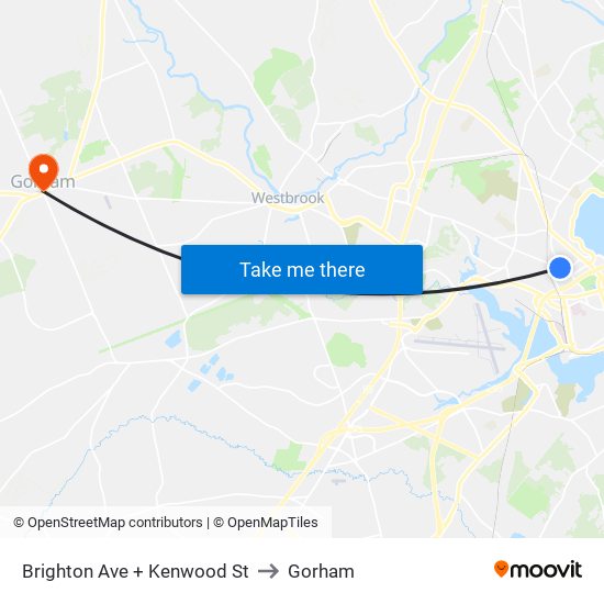 Brighton Ave + Kenwood St to Gorham map