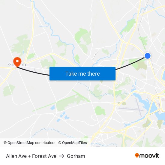 Allen Ave + Forest Ave to Gorham map