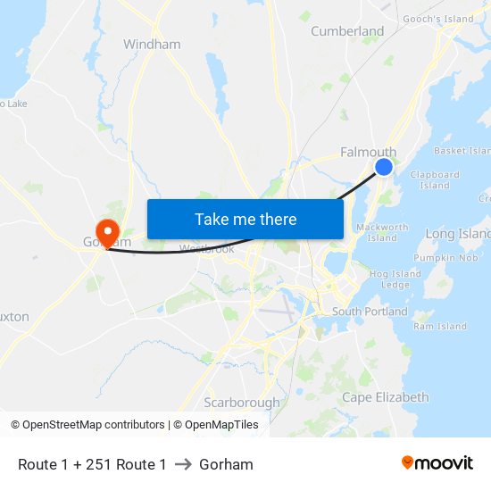 Route 1 + 251 Route 1 to Gorham map