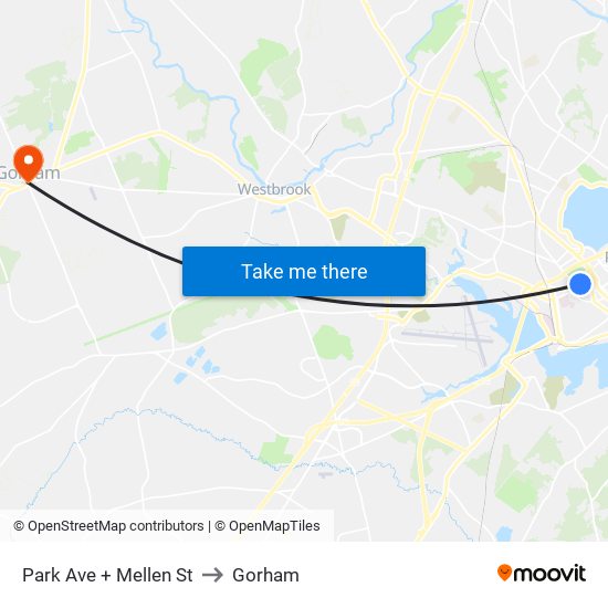 Park Ave + Mellen St to Gorham map