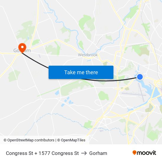 Congress St + 1577 Congress St to Gorham map