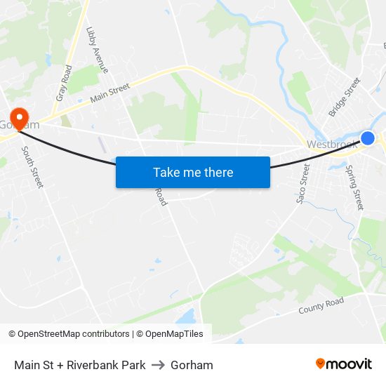 Main St + Riverbank Park to Gorham map