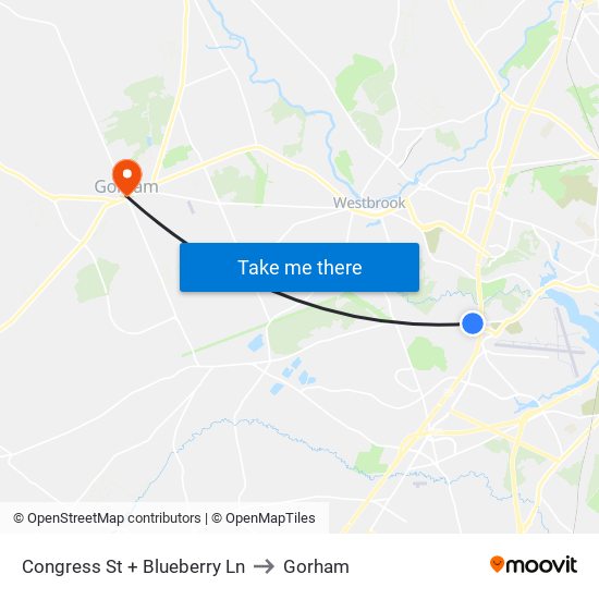 Congress St + Blueberry Ln to Gorham map