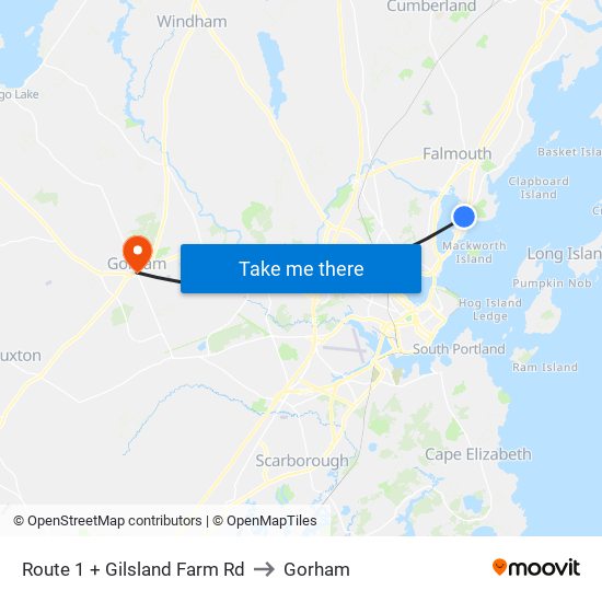 Route 1 + Gilsland  Farm Rd to Gorham map