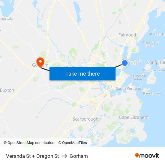 Veranda St + Oregon St to Gorham map