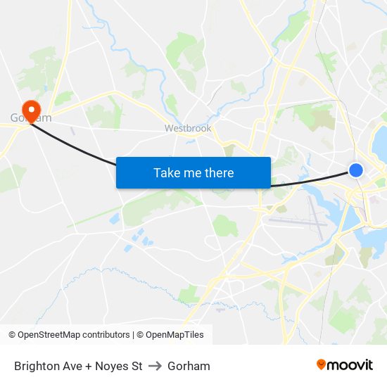 Brighton Ave + Noyes St to Gorham map