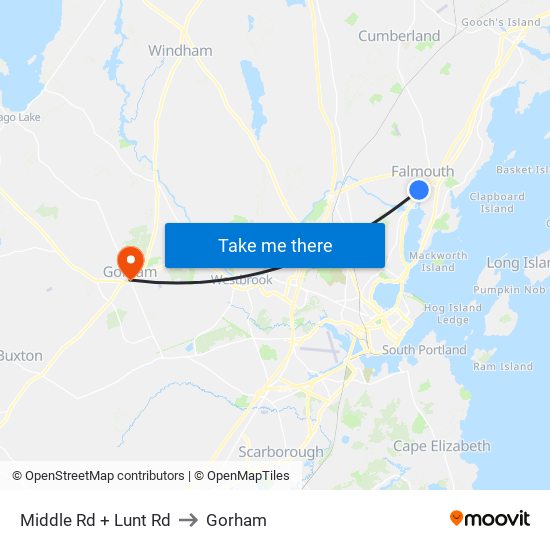 Middle Rd + Lunt Rd to Gorham map