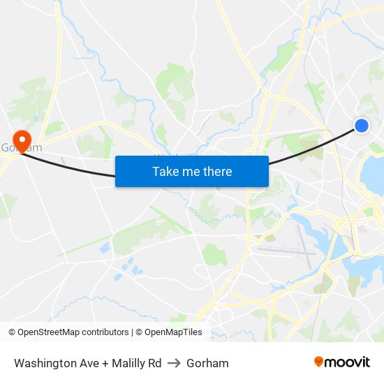 Washington Ave + Malilly Rd to Gorham map