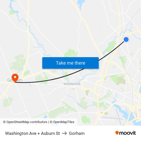 Washington Ave + Auburn St to Gorham map