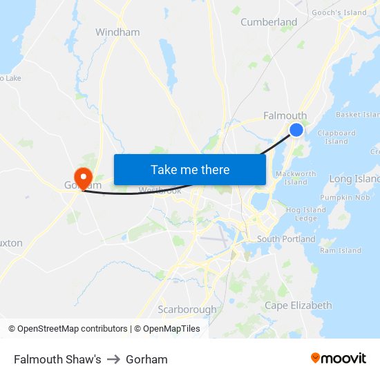 Falmouth Shaw's to Gorham map