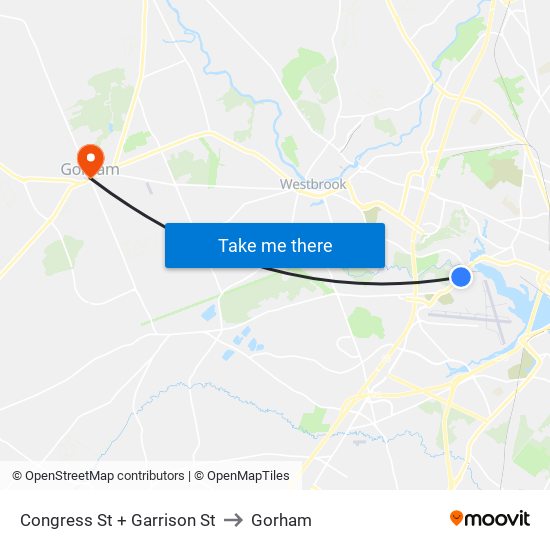 Congress St + Garrison St to Gorham map