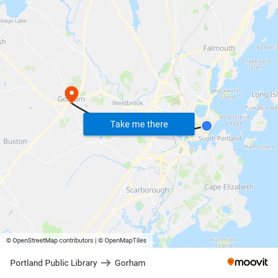 Portland Public Library to Gorham map