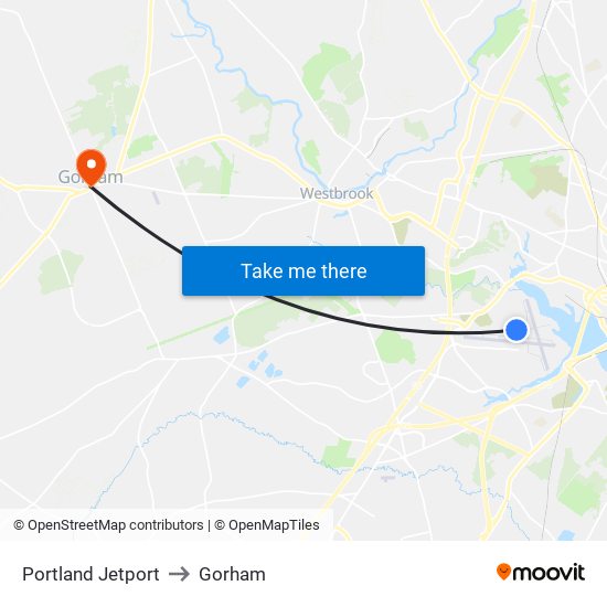 Portland Jetport to Gorham map