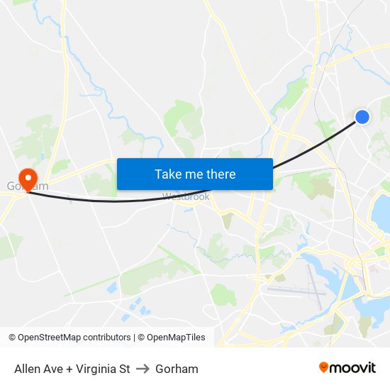 Allen Ave + Virginia St to Gorham map