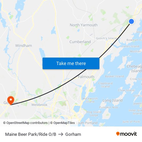 Maine Beer Park/Ride  O/B to Gorham map