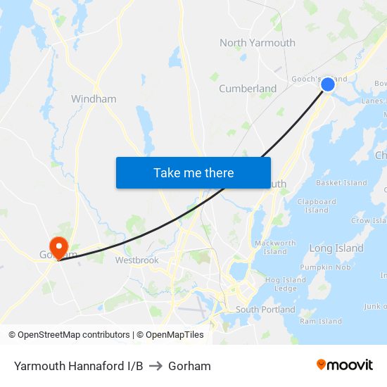 Yarmouth Hannaford I/B to Gorham map