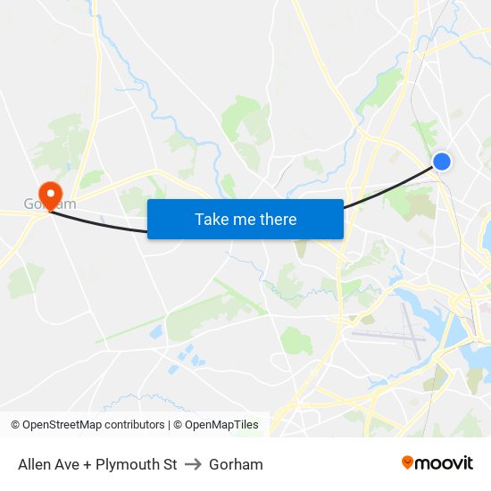 Allen Ave + Plymouth St to Gorham map