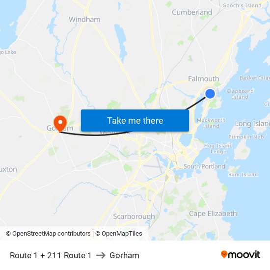 Route 1 + 211 Route 1 to Gorham map