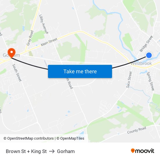 Brown St + King St to Gorham map