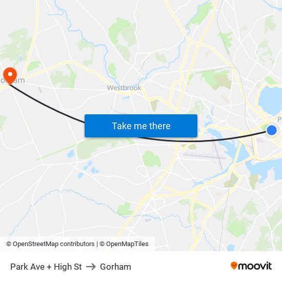 Park Ave + High St to Gorham map