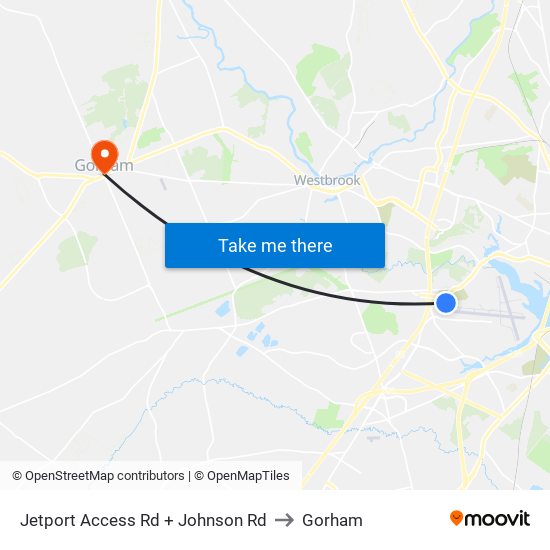 Jetport Access Rd + Johnson Rd to Gorham map