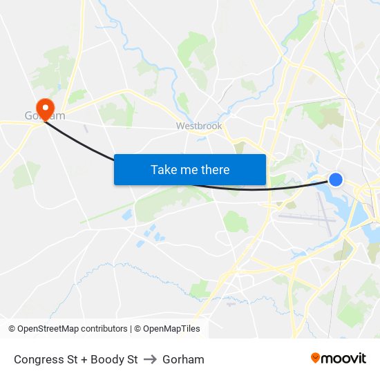 Congress St + Boody St to Gorham map