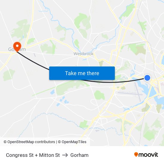 Congress St + Mitton St to Gorham map