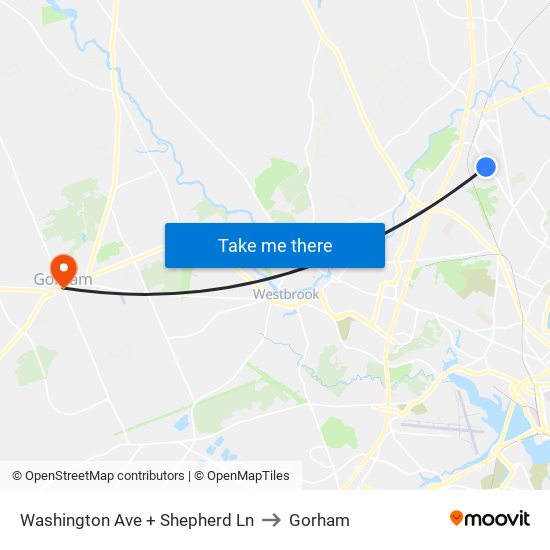 Washington Ave + Shepherd Ln to Gorham map