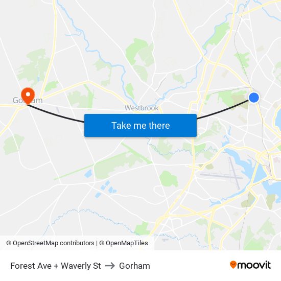 Forest Ave + Waverly  St to Gorham map