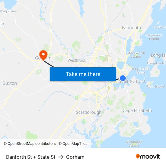 Danforth St + State St to Gorham map