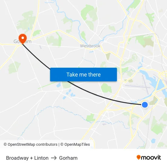 Broadway + Linton to Gorham map