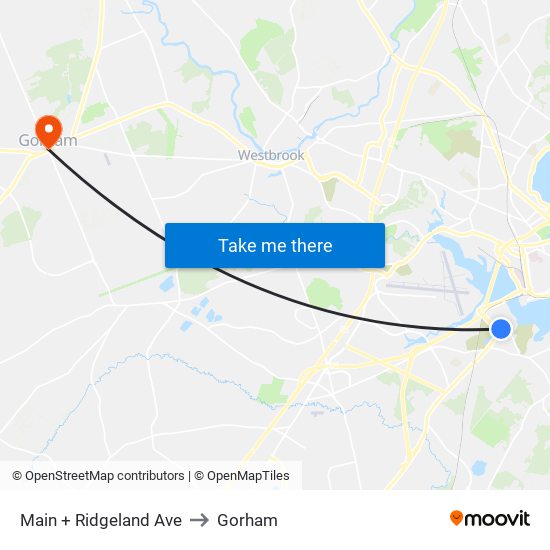 Main + Ridgeland Ave to Gorham map